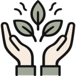 Illustration von Händen mit Blättern als Symbol für Natürlichkeit und Nachhaltigkeit