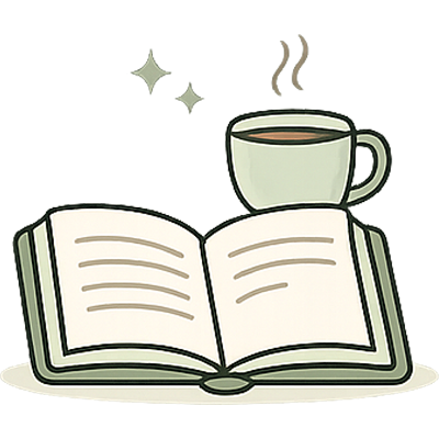 Illustration eines offenen Buches mit Tasse als Symbol für Lesen und Entspannung